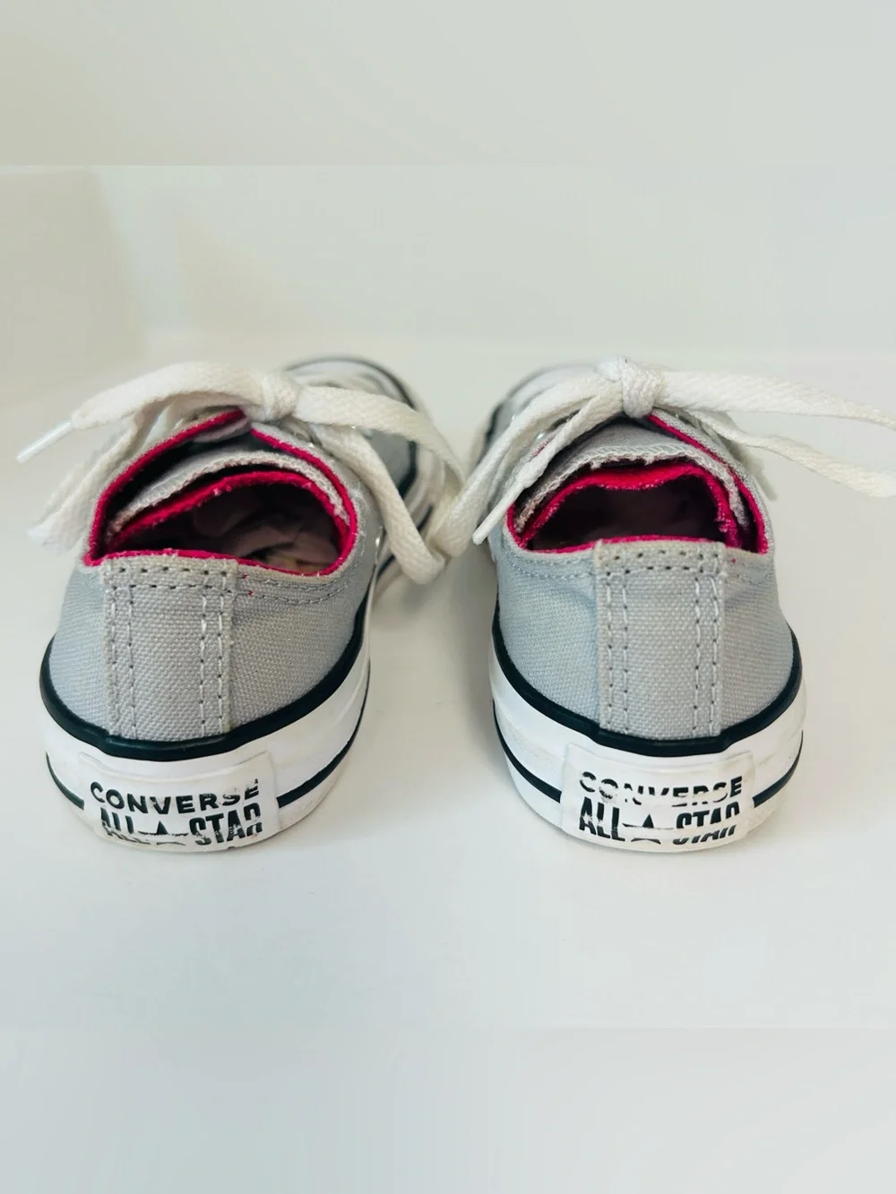 Converse All Star Double-Tongue Low-Top Grey Pink Canvas Sneakers Kids Size 12